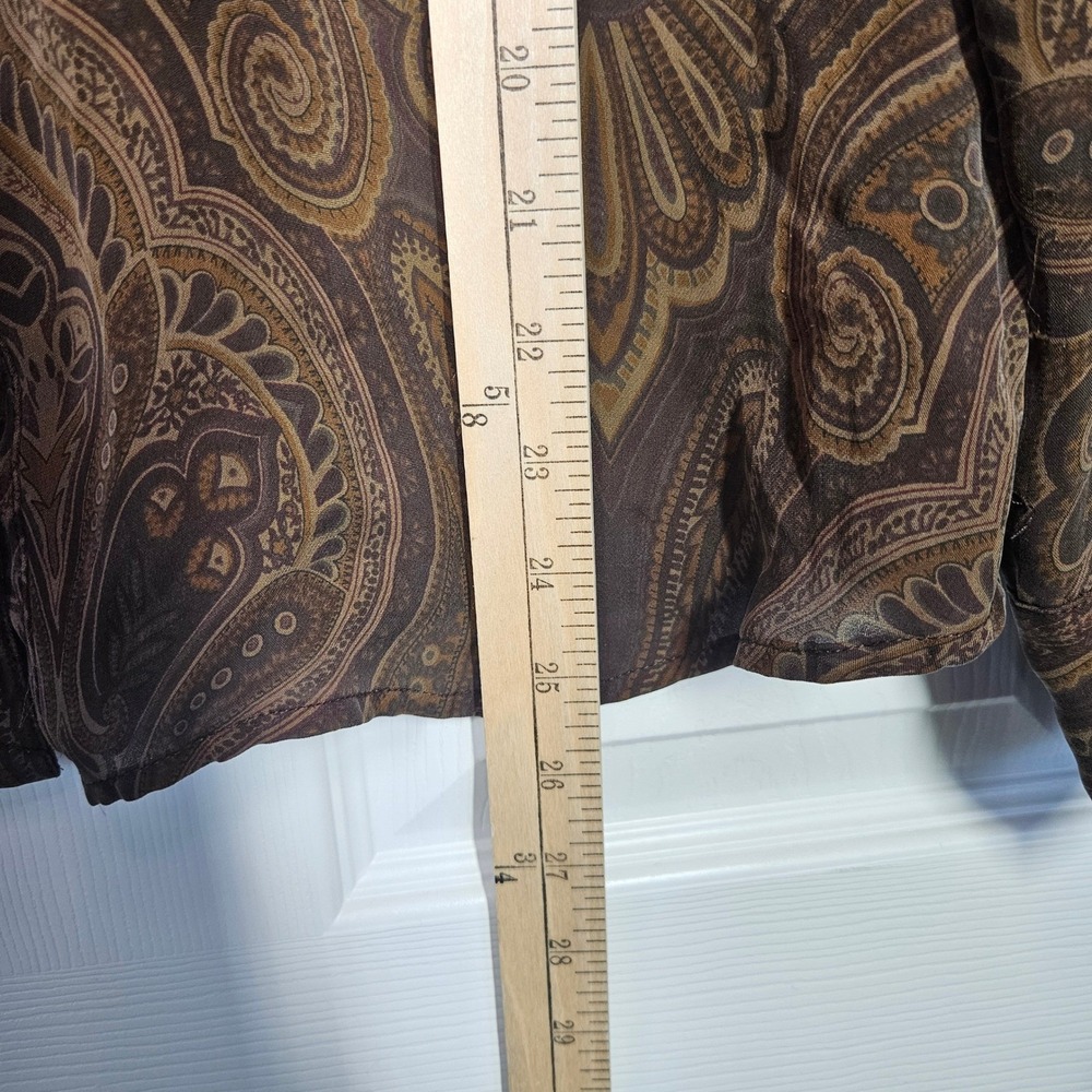 Lauren Ralph Lauren 100% Silk Ruffle Front Paisley Blouse Brown Long Sleeve M - Picture 7 of 10